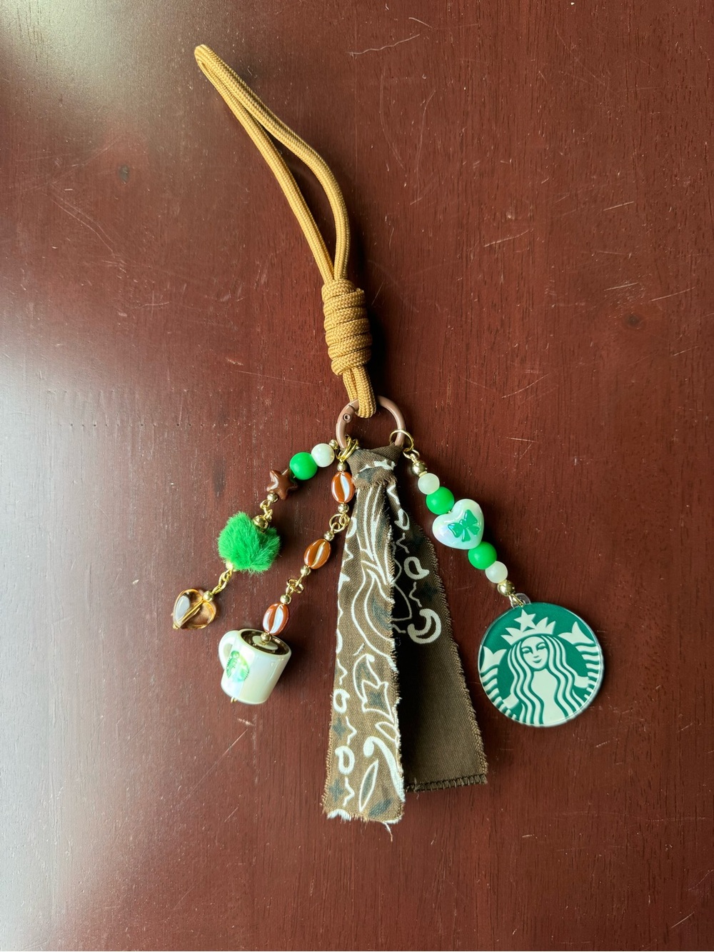 Starbucks Coffee Bag Charm Tassel Keychain with Logo Charm Mug and Coffee Beads